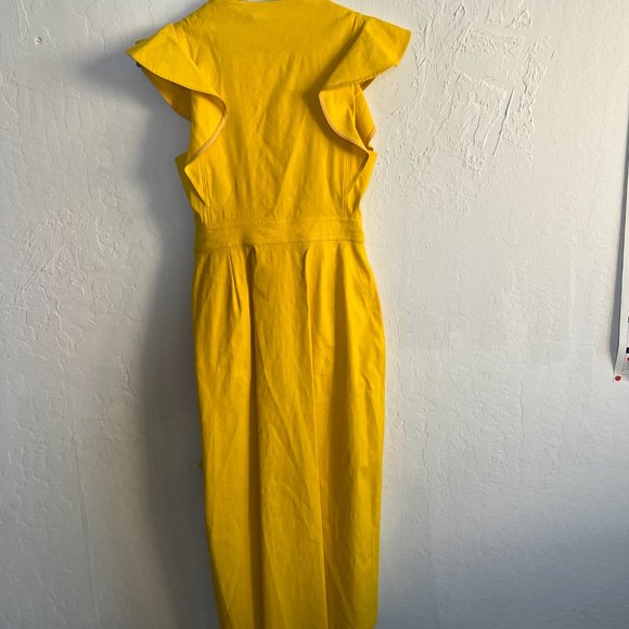 NWT A.L.C Yellow Walker Ruffled Shoulder Midi Dress Size 4 - Picture 9 of 9